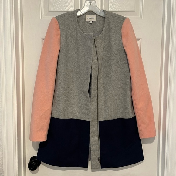 Sabine Colorblock Coat Size Small Pink Gray Navy Collarless - Picture 2 of 5